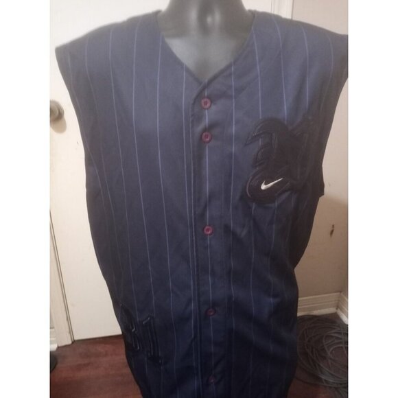 NIKE #31 Men's Sleeveless Button-Down Blue Stripe Baseball Jersey Shirt XL - Picture 1 of 11